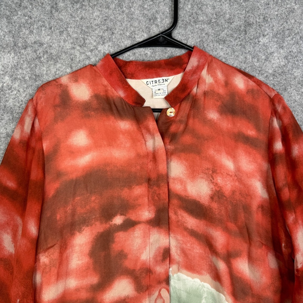 Citron Santa Monica Tunic Top Kimono Shirt Button Up Floral Silk Womens M - Picture 2 of 9